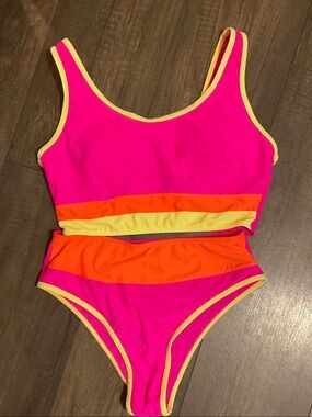 Amazon Kids Hot Pink, Orange & Yellow Two-Piece Swim Set